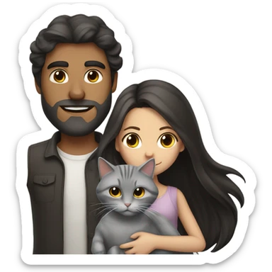 man with long dark hair and brunette girl with grey cat in her arms sticker