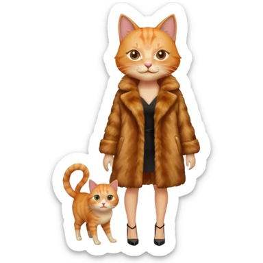 a ginger cat in fur coat and high heels sticker