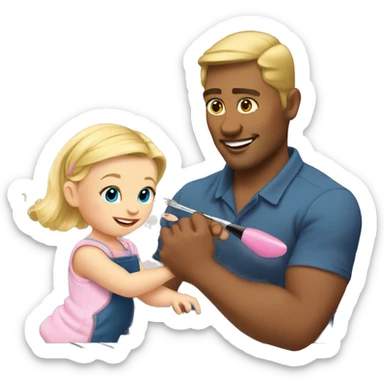 blonde babydaughter gives blonde dad a manicure sticker