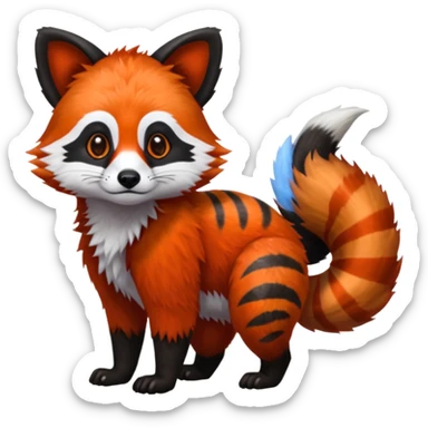 Realistic furry fuzzy scaly 4-legged quadrupedal Red-Panda-Lemur-Raccoon-Dog-Red-Fox-animal-fusion-hybrid, Full body sticker