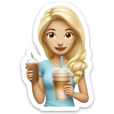 Blonde girl with iced latte  sticker