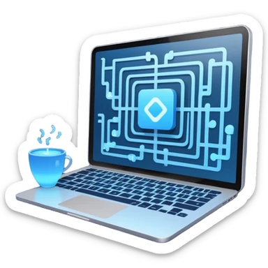 AI webflow on a computer - really complicated, sequences of squares connected to other squares, lines sticker