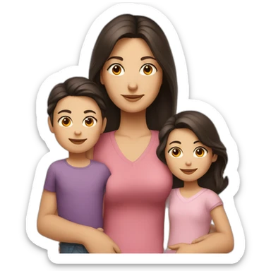 mother and 2 child with dark hair5 and white skin full length sticker