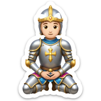 knight kneeling with sparkles, bright and cheerful, emoji style, no text sticker