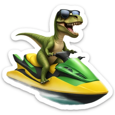 t rex wearing sunglasses riding a jetski sticker