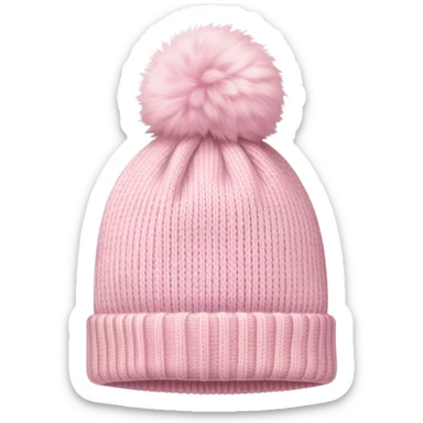 fluffy pastel pink winter beanie hat with pom pom, soft and cozy sticker