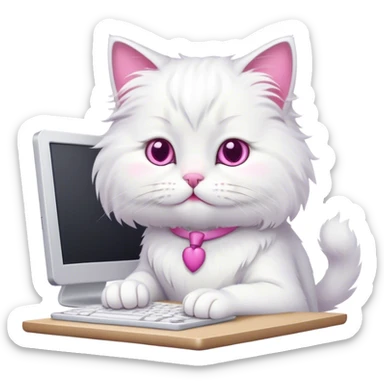 Cute cat doing homework on the computer  sticker