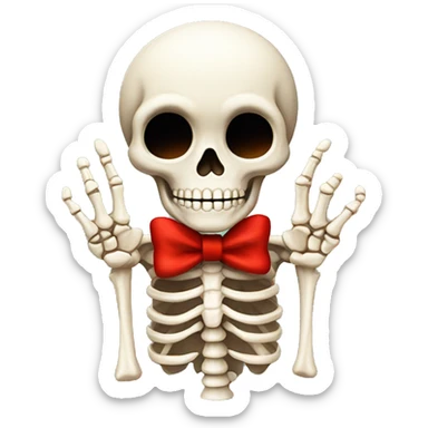 Cute skeleton w red bow on head w middle finger sticker