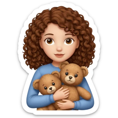 curly hair girl with bear  sticker