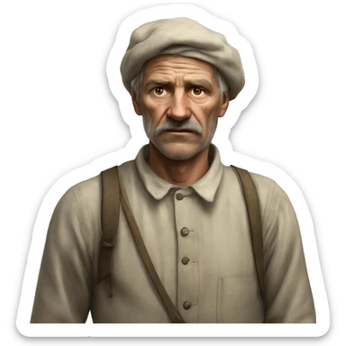 peasant in an old shirt during the 1917 revolution in russia photorealistic serious sticker
