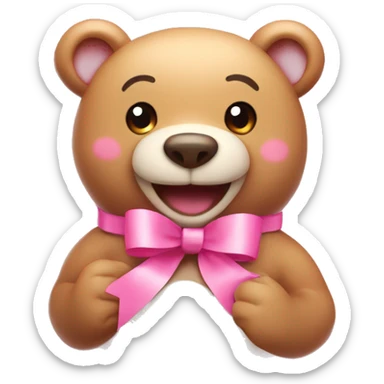 Animated smiling Bear shaped as heart with pink bow ribbons  sticker