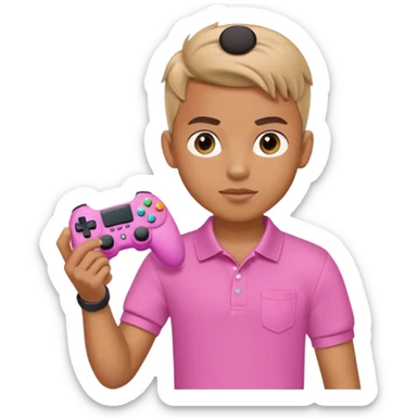 generate a pretty tan bratz boy with a pink polo. Holding a gaming controller in hand sticker