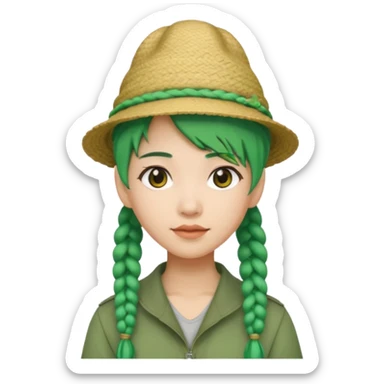 chinese green haired tourist with braids an hat sticker