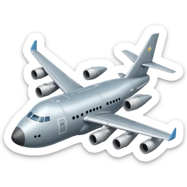 A 3D cartoon cargo aircraft with large body and rear loading door, mid-flight with faint clouds, Memoji-style realism. sticker
