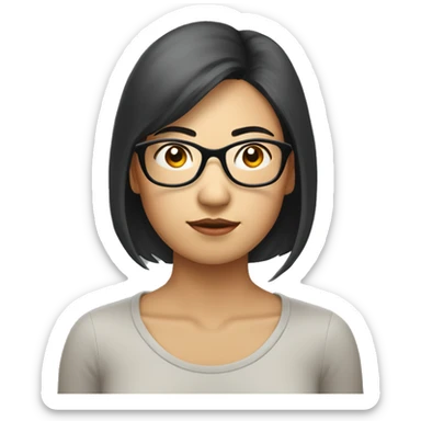 asian woman with glasseswho is seriously thinking about something with hand sticker