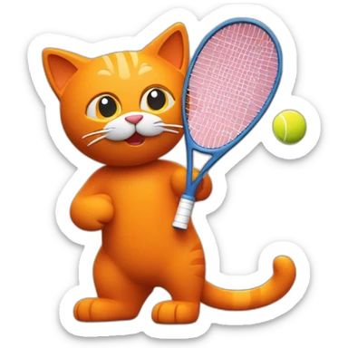 Orange Plasticine cat with a tennis racket in his hand sticker