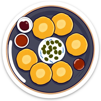 Aloo Tikki Chaat plate with potato patties topped with yogurt and chutneys sticker