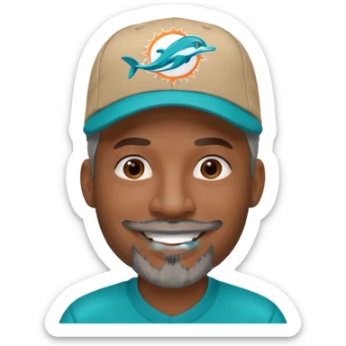 Black man with gray goatee wearing a Dolphins cap sticker