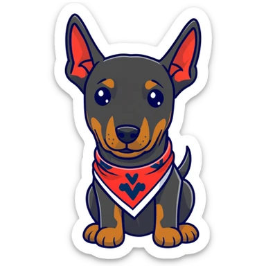Doberman dressed as a bandit with a bandana and a mischievous expression sticker
