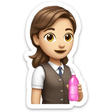 Brown hair School girl with pink water bottle sticker