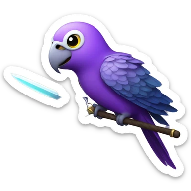 An angry purple parakeet, with a glowing purple sword sticker