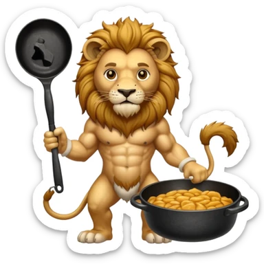 Lion holding cast iron skillet sticker