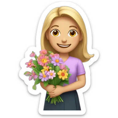 happy teacher with flowers and hearts sticker