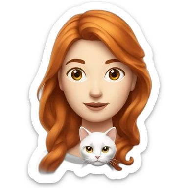 Femme rousse avec chat blanc au yeux varion sticker