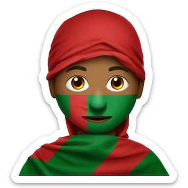 Bangladesh flag behind, a 20 year young boy in front , red cloth covering his face sticker