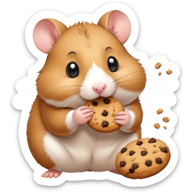 Hamster eating cookies with crumbs falling from his mouth sticker