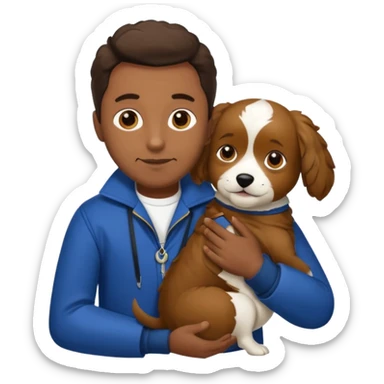 Garoto fofo de cabelo castanho comprido usando uma jaqueta vermelha abraçando um cachorro pastor alemão  sticker