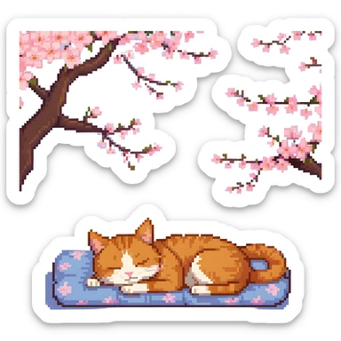 A ginger cat sleeping under the cherry blossoms sticker