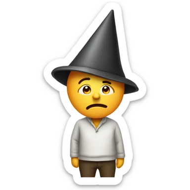 man wearing dunce cap with letter H sticker