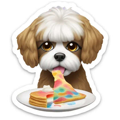 Shitzu Dog eating rainbow pancakes sticker