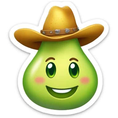 smiling pear wearing a cowboy hat sticker