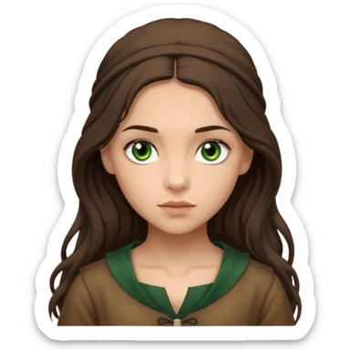 Eponine From Les Miserables with light skin, green eyes, Dark Brown long Hair, brown outfit sticker