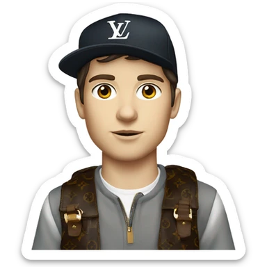 White skin Boy dark hair wearing cap Louis Vuitton   sticker