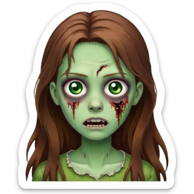 girl zombie with long brown hair and green eyes sticker