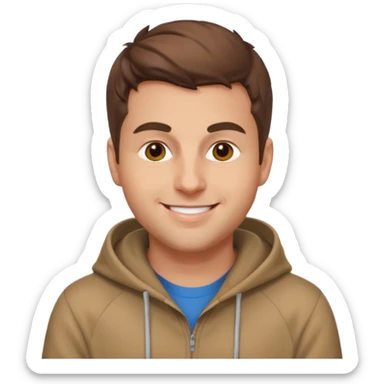 Brian Chesky as an apple-style emoji, smiling, wearing a hoodie, brown hair sticker