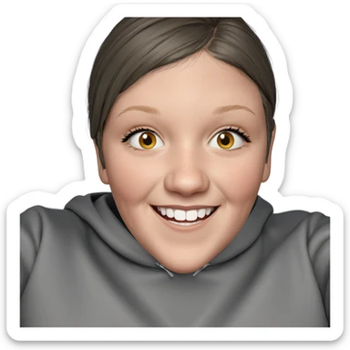 smiling girl in grey hoodie sticker