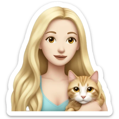 pretty woman with pale skin, very long blonde hair  hugging a cat sticker