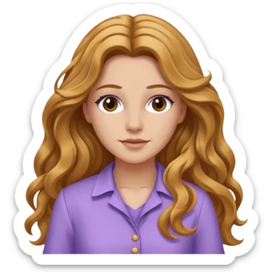 Rachel Bryant from Summer of Fear with long golden brown wavy hair, lavender outfit sticker