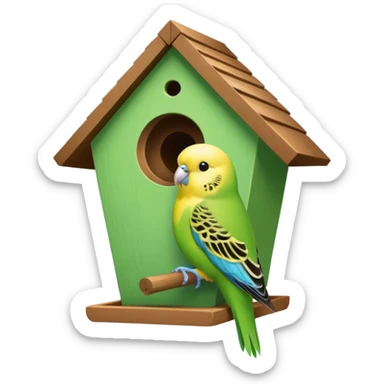green budgie inside a bird house sticker