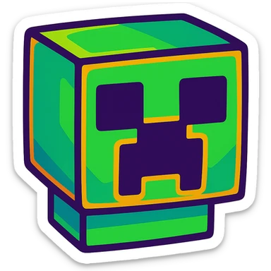minecraft creeper face, bold colors, cartoonish, vibrant toon style sticker