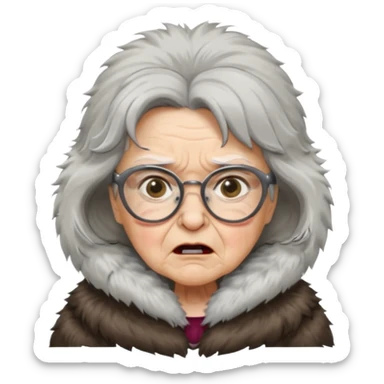 old woman with glasses angry wearing big furcoat sticker