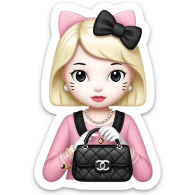 hello kitty wears in chanel with a black bag timelesemoji sticker