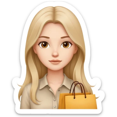 Beautiful Shopping girl long hair beige shirt sticker