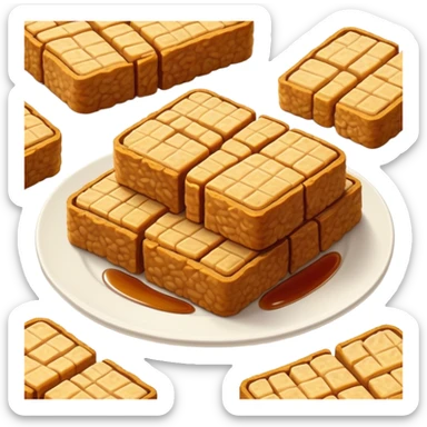 Tempeh Cinematic Realistic Tempeh Dish Emoji, depicted as crispy, sliced portions of fermented soy cake with a golden-brown finish, rendered with detailed textures and warm, inviting lighting. sticker