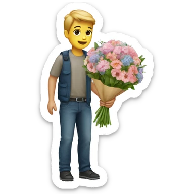 garçon qui tend un bouquet  sticker