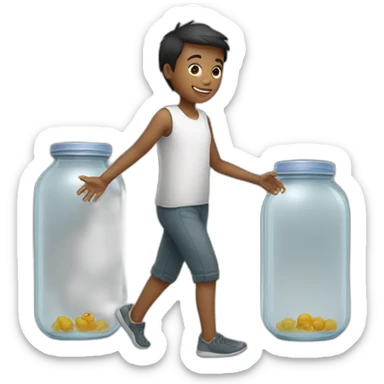 human ankles standing on the floor with an empty transparent jar between them,outside,to the left and to the right,front view sticker